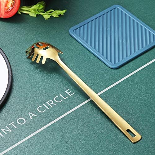 Gold Spaghetti Spoon, Berglander Pasta Server With Titanium Gold Plating, Stainless Steel Spaghetti Server For Cooking, Pasta Fork, Noddle Fork, Dishwasher Safe, Easy to Clean