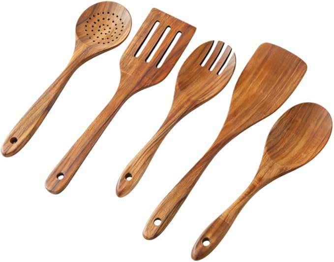 5 Piece Teak Wood Cooking Utensils Set - Image 3