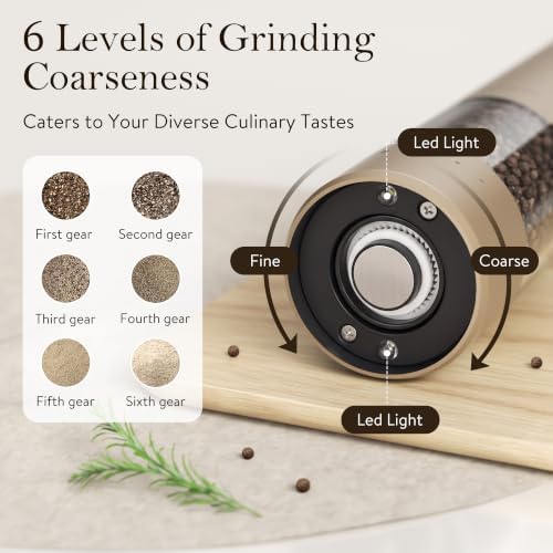 Ultrean Electric Salt and Pepper Grinder Set, Rechargeable,Brown