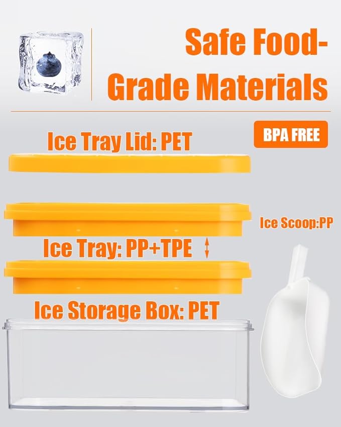Brigii Ice Cube Tray with Lid&Bin, Ice Cube Mold with 56 Cubes, Stackable Ice - Image 5