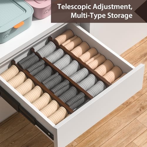 4 Pack Bamboo Drawer Dividers 17-22" Adjustable Kitchen Organizer, Mocha