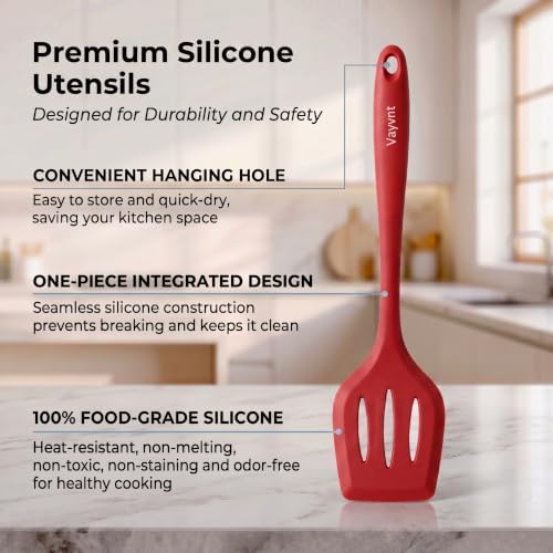 Vayvnt Cooking Utensils Set Silicone, 10PC Kitchen Utensil for Cooking, Red