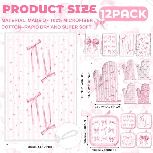 SiliFine 12 Pcs Pink Bow Kitchen Accessories Set Coquette Style