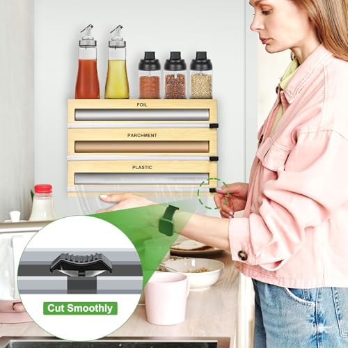 MSJGA Magnetic Plastic Wrap Dispenser with Cutter for Drawer&Refrigerator