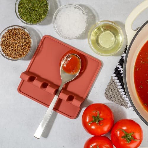 Zulay Kitchen Silicone Utensil Rest with Drip Pad for Multiple Utensils - BPA-Free, Heat-Resistant Spoon Rest & Spoon Holder for Stove Top - Kitchen Utensil Holder for Ladles & Tongs - Canyon Rose