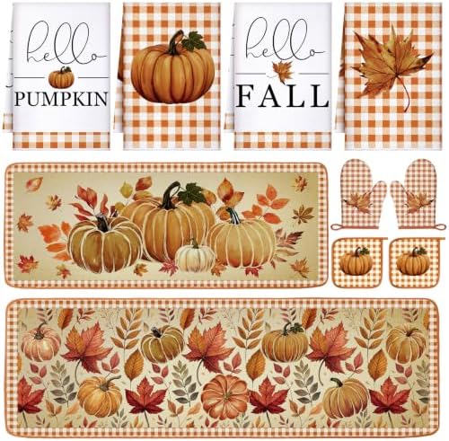 Fanfanwin 10 Pcs Fall Thanksgiving Pumpkin Kitchen Decor Set
