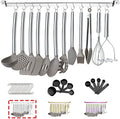 38 Piece Silicone kitchen Cooking Utensils Set with Utensil Rack, Silicone Head and Stainless Steel Handle Cookware, Kitchen Tools for Utensil Sets, Non-Stick kitchen Gadgets, Dishwasher Safe(Silver)