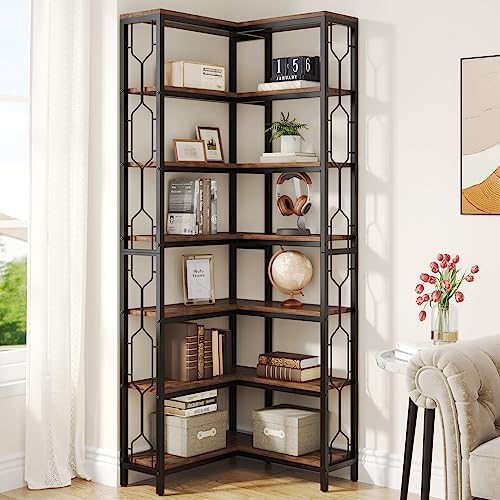 Tribesigns Corner Shelf, 7-Tier Industrial Corner Bookshelf and Bookcase