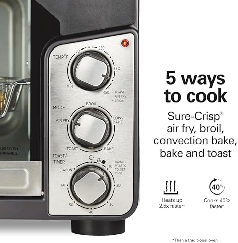 Hamilton Beach Easy View XL Toaster Oven with Sure-Crisp® Air Fry, 6 Slice Capacity, Black with Stainless Steel Accents, R31460 (Renewed)