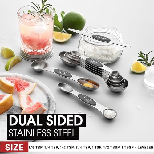 Spring Chef Stainless Steel Magnetic Measuring Spoons Set of 8, Gray