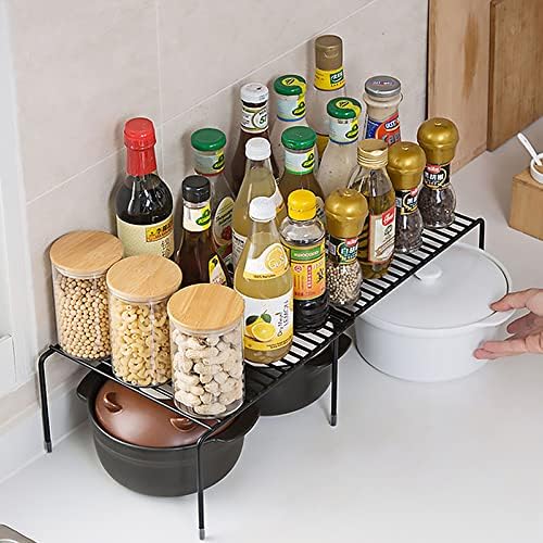 Tomorotec Expandable Cabinet Shelf Organizer, Metal Kitchen Pantry, Black