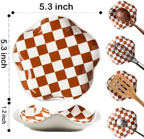 Miamolo Checkered Spoon Rest for Kitchen Counter, Holds Cooking Utensils