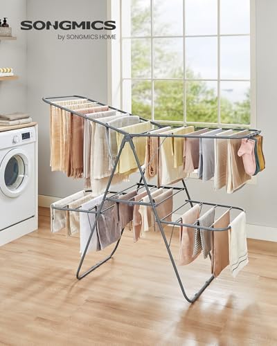 SONGMICS Clothes Drying Rack, Foldable 2-Level Stee Laundry Drying Rack