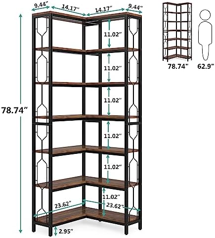 Tribesigns Corner Shelf, 7-Tier Industrial Corner Bookshelf and Bookcase