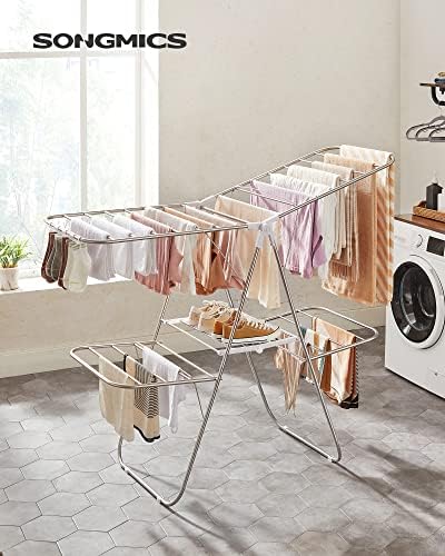 SONGMICS Clothes Drying Rack, Foldable 2-Level Stee Laundry Drying Rack
