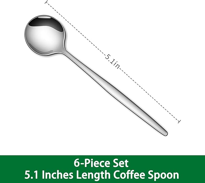 5.1 Inches Stainless Steel Coffee & Tea Spoon, 6-Piece Cute Mini Spoons - Image 2