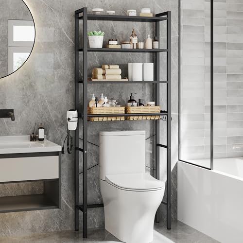 VASAGLE 4-Tier Over the Toilet Storage, Adjustable Shelves, Basket, 68.1''H