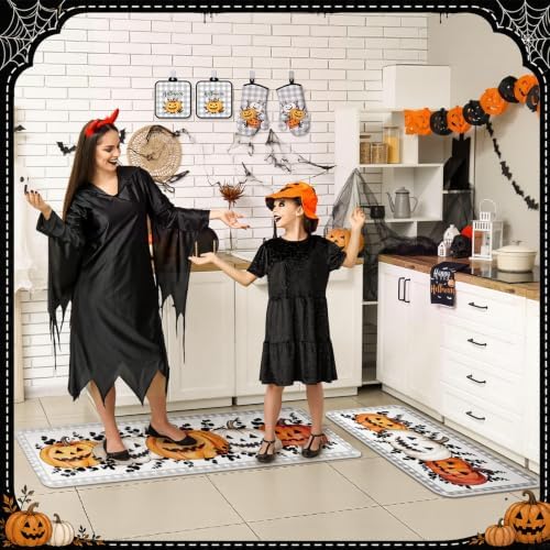 Fanfanwin 10 Pcs Halloween Kitchen Decor Set Pumpkin Kitchen Rugs
