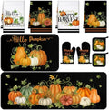 Fanfanwin 10 Pcs Fall Pumpkin Kitchen Decor Set Black Kitchen Rugs Set