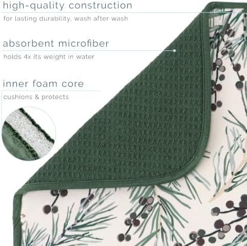 S&T INC. Dish Drying Mat, 18" x 24", XL, Green Pinecones