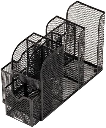 Mind Reader Countertop Organizer, Office Breakroom or Desktop Storage, 10-Compartment Caddy, Metal Mesh, Black
