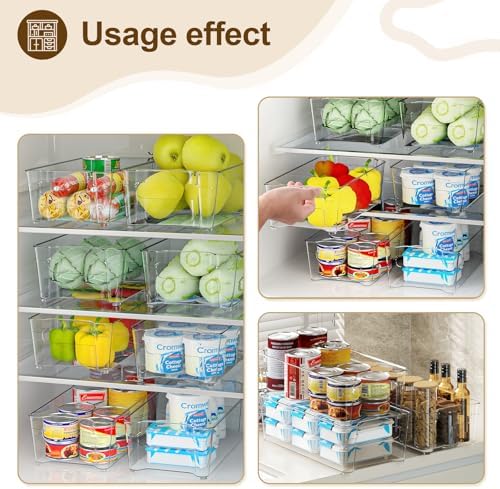 Clear Fridge Organizer, Refrigerator Organizer Bins with Handle, Freezer, Kitchen Cabinet, Pantry Organization, BPA Free Fridge Organizers (12.4 inch 4 Pack)