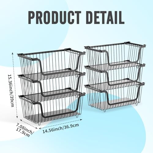 GAOKASE 6 Pcs Stackable Wire Baskets for Pantry Organizers and Storage,