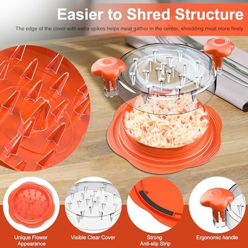 Chicken Shredder Tool Twist Large Meat Shredder with Brush&Fork, Orange