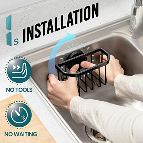 TAILI Sponge Holder for Kitchen Sink with Strong Suction Cup-Black
