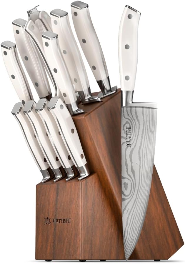 Yatoshi 12 Piece White Knife Block Set by YatoshiKnives