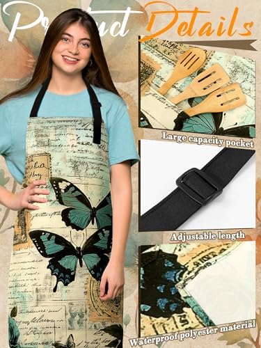 Bencailor 6 Pcs Vintage Floral Butterfly Aprons Gift for Women with Pockets