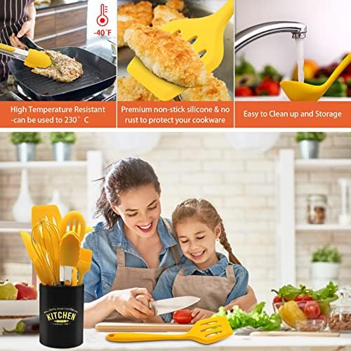 11 PCS Cooking Kitchen Utensils Set, Yellow Silicone Utensils Set