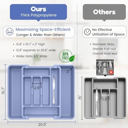 Caperci Large Silverware Organizer Tray for Kitchen Drawer Utensils Thicker