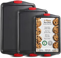 Eatex Nonstick Baking Sheet Set, 3-Piece Baking Pans Set with Silicone Handles, Carbon Steel Cookie Sheets for Baking, Commercial Grade Quality Oven Tray, Quarter/Jelly Roll/Half Sheet Pans for Baking