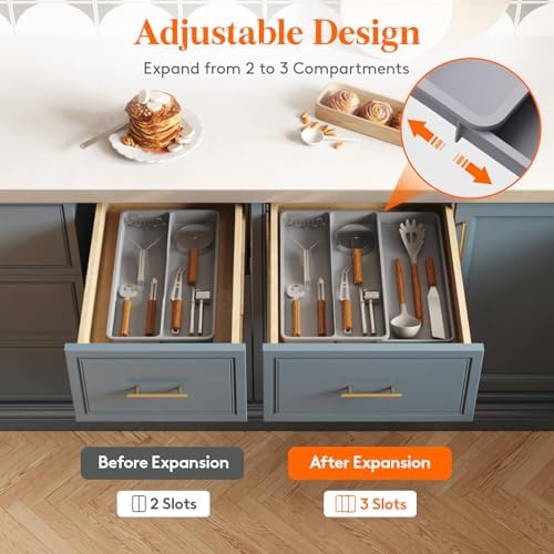 Lifewit Utensil Organizer for Kitchen Drawer, Expandable Cooking Tray