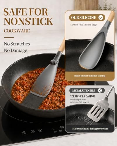 Astercook Cooking Spoon, 2 Pack, Nonstick Safe Silicone Spatula