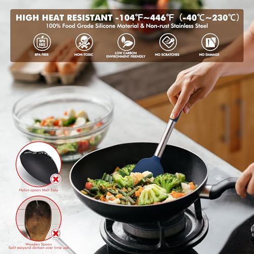 HOTEC Silicone Kitchen Cooking Utensils Set, 14pcs Classic Blue