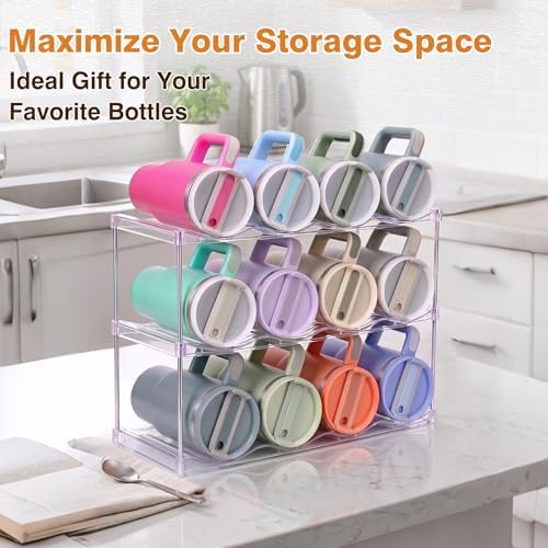 Large Compartment Water Bottle Organizer, Stackable Water Bottle Holder for Stanley 40 oz Tumbler, Clear Tumbler Organizer for Cabinet, Kitchen Pantry or Countertop, 3 Pack (3 Pack)
