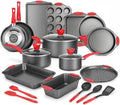 NutriChef 21-Piece Nonstick Cookware Set - PTFE/PFOA/PFOS Free Heat Resistant Lacquer Kitchen Ware Pots Pan w/ Cool-Touch Handles, Saucepan, Fry Pans, Lid, Bakeware, For Gas Electric Ceramic Cooktops