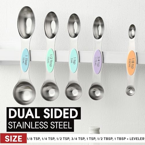 Spring Chef Stainless Steel Magnetic Measuring Spoons Set of 8, Pastel