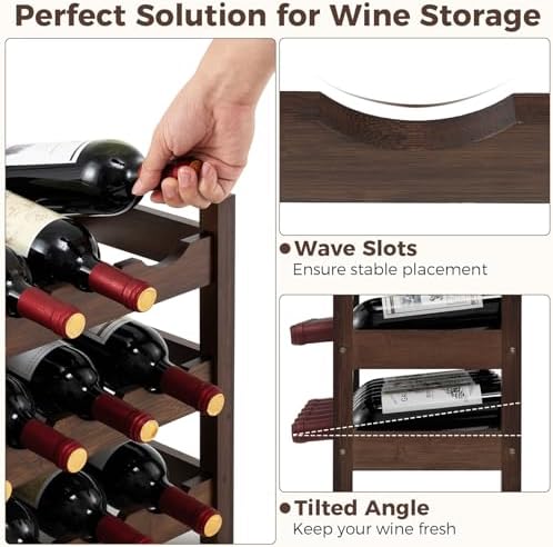 COSTWAY 3-Tier Bamboo Wine Rack, 18-Bottle Tabletop Wine Holder
