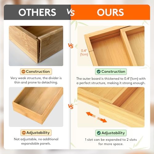 Lifewit Bamboo Utensil Organizer for Kitchen Drawer, Cooking Utensil Tray