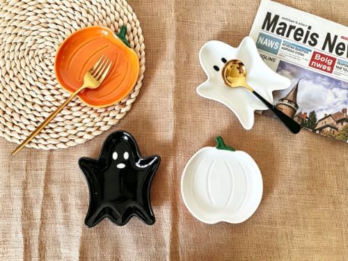 Ceramic Spoon Rest for Stove Top, Halloween Pumpkin Cute Spoon Rest for Kitchen Counter, Cooking Spoon Holder for Kitchen Counter, Utensil Rest Spatula Rest Ladle Holder Tong Rest (White)