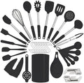 Silicone Kitchen Cooking Utensils Set with Stainless Steel Handle, Spatula Set Utensil Set, Cooking Utensil Set,Kitchen Tools Gadgets for Nonstick Cookware (35, Black)