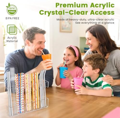 Mpotmiy 9.5" Large Acrylic Straw Holder for Cabinet Door, Straw Organizer