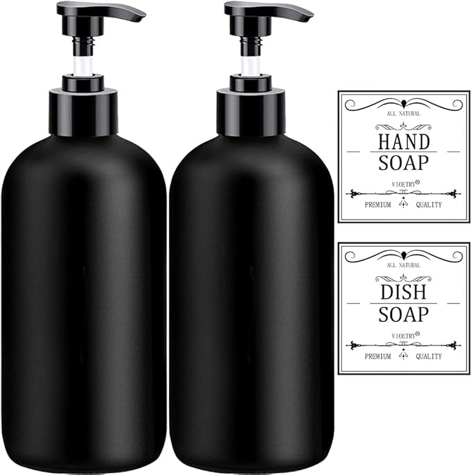 Black Soap Dispenser with Rust Proof Pump, Waterproof Labels, Plastic Hand Soap by XLENT