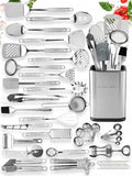Home Hero 54-Piece Stainless Steel Kitchen Utensils Set - Heat-Resistant Nonstick Silicone & Stainless Steel Cooking Utensils - Complete Tools with Slotted Spoon & Pasta Spoon - Pack of 54, Silver