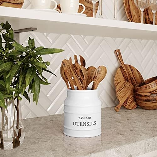 Barnyard Designs Ceramic Kitchen Utensil Holder Countertop 6.75″ (White)