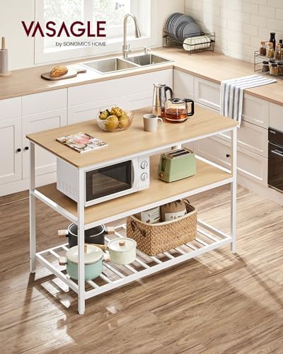 VASAGLE Kitchen Island with 3 Shelves, Storage Cabinet, Steel Structure