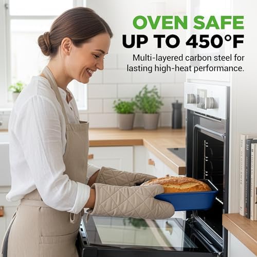NutriChef 8-Piece Nonstick Bakeware Set - Baking Tray Set w/Non-Stick Coating, 450°F Oven Safe, Round Cake, Loaf, Muffin, Wide/Square Pans, Cookie Sheet (Blue)